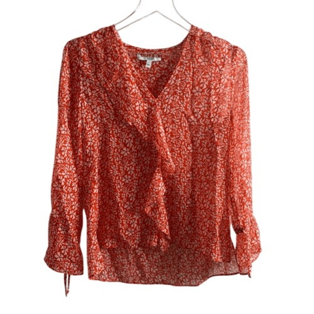 DEREK LAM 10 CROSBY Long-Sleeve Floral-Print Silk Chiffon‎ Blouse size 0